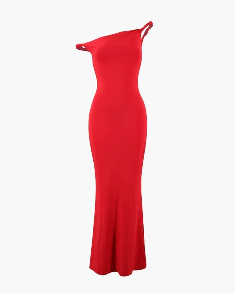 Women's One-Shoulder Stretch Knit Bodycon Dress – Elegant Maxi Style