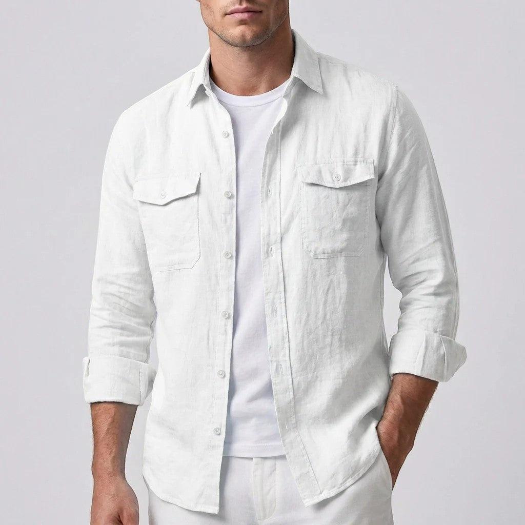Chemise homme en lin manches longues – Coupe décontractée boutonnée