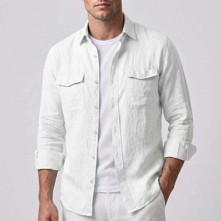 Chemise homme en lin manches longues – Coupe décontractée boutonnée