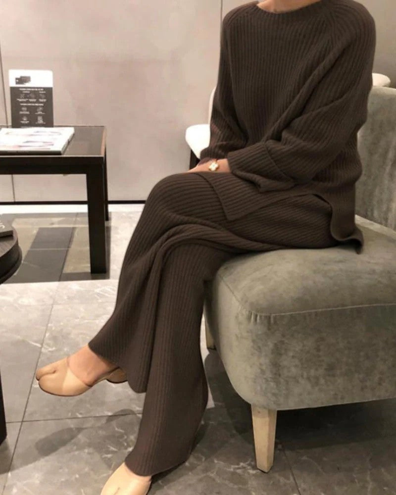 Ensemble en maille côtelée femme – Coupe souple décontractée