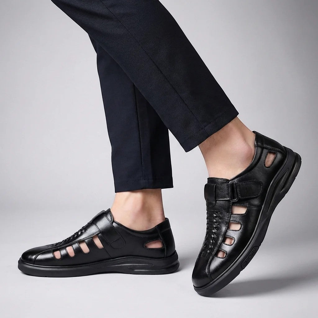 Men's closed-toe cowhide leather sandals – Breathable design with good support