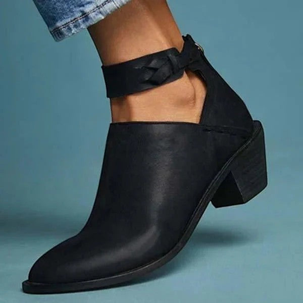 Bottines femme en cuir – Talon bloc fermeture zippée arrière