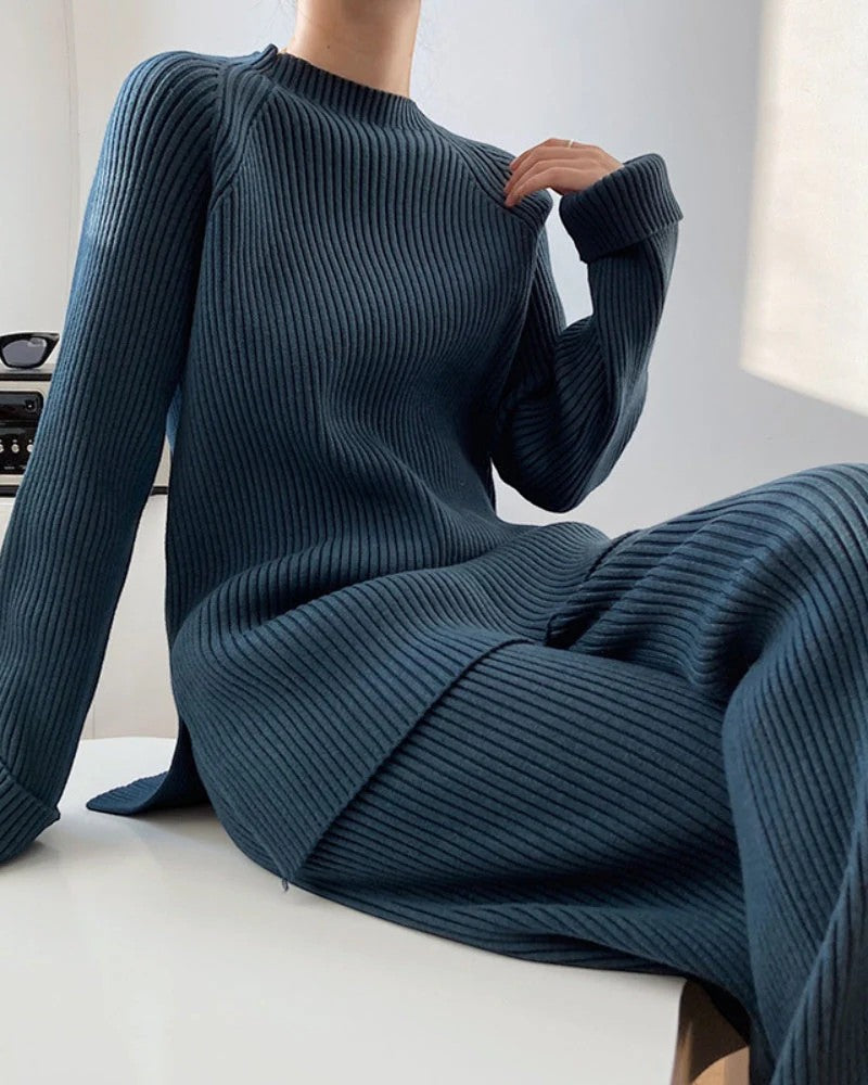 Ensemble en maille côtelée femme – Coupe souple décontractée