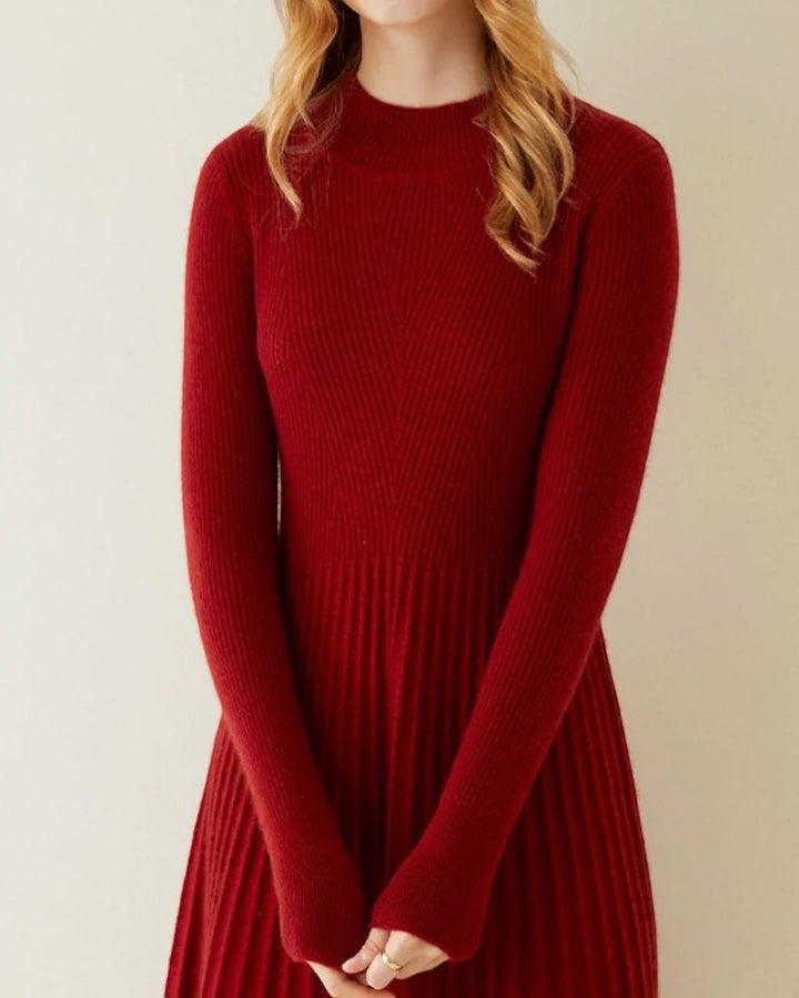 Women's cashmere knit midi dress – Long sleeves, relaxed fit
