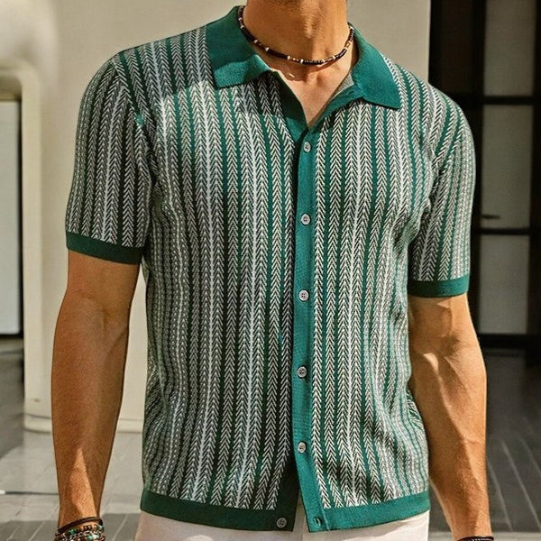 Polo homme en maille jacquard – Manches courtes coupe confortable