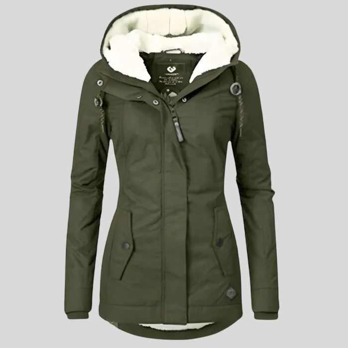 Manteau matelassé imperméable doublé polaire pour femme avec capuche – Coupe ample