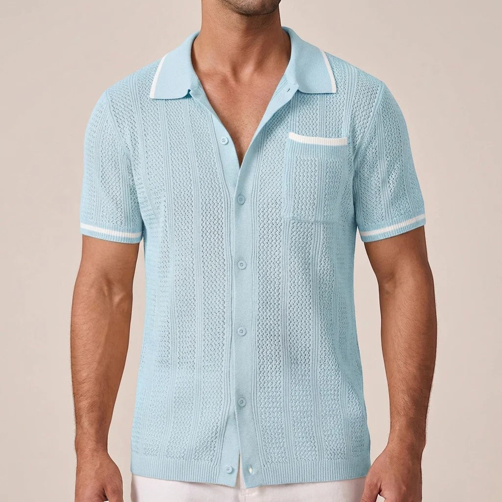 Chemise homme en maille manches courtes – Coupe boutonnée respirante