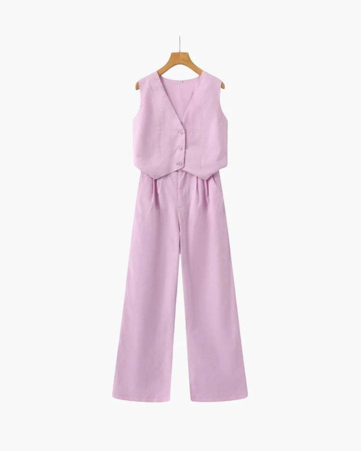 Women's cotton wide-leg pants and cardigan set – Structured fit