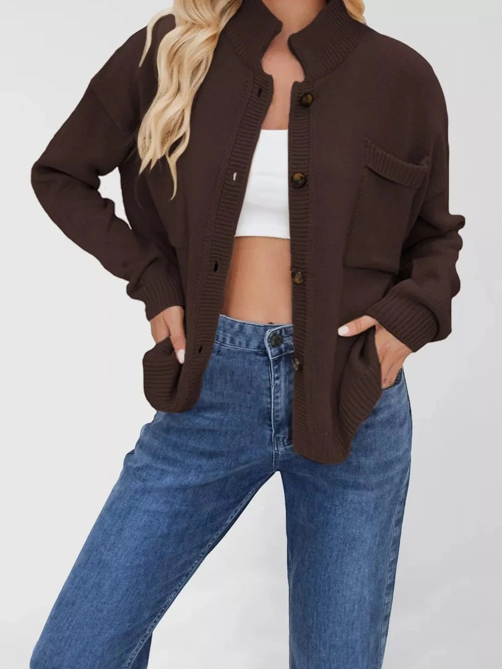 Cardigan Femme Maille Boutonnée – Coupe Ample Manches Longues | Maille Structurée