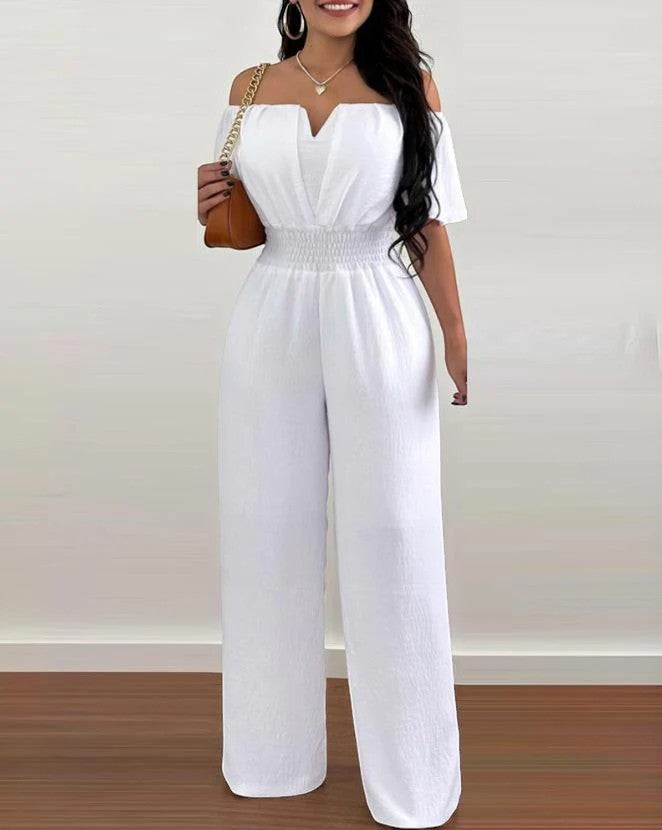 Combinaison Femme Épaules Dénudées Jambe Large – Coupe Décontractée | Drapé Léger Tissé