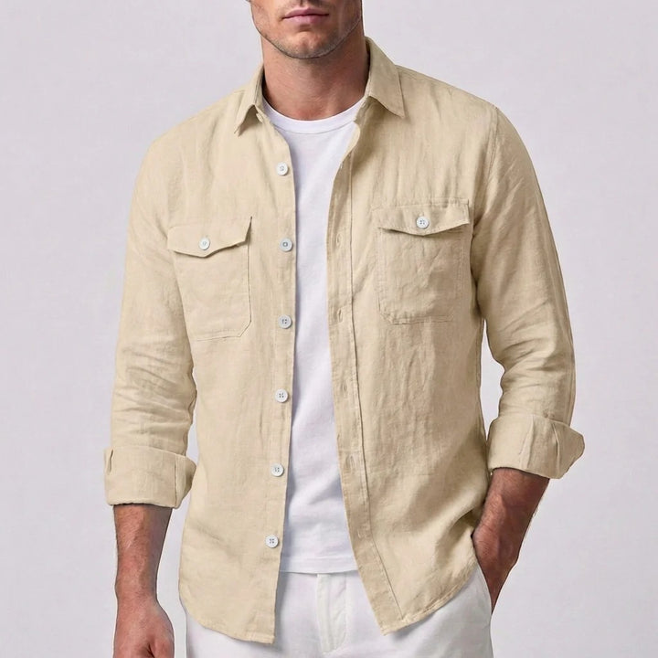 Chemise homme en lin manches longues – Coupe décontractée boutonnée