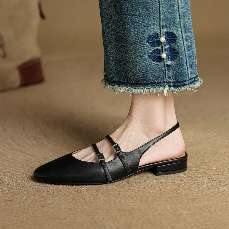 Sandales Plates Femme en Cuir – Bride Unique Coupe Standard