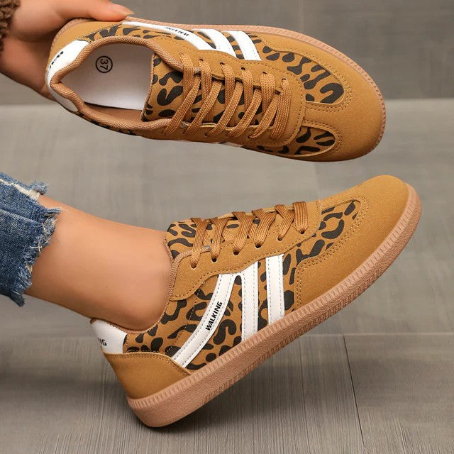 Women's casual leather lace-up sneakers – Low-top flat sole