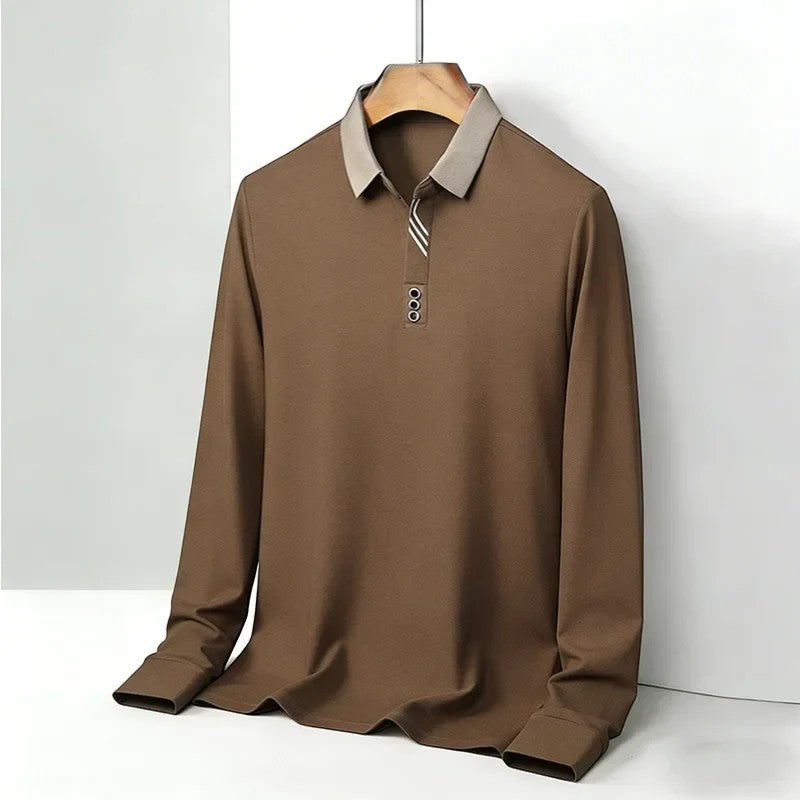 Polo Homme en Coton – Manches Longues Col Classique