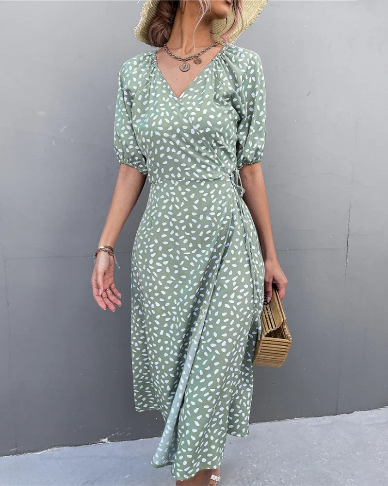 Robe Midi Femme Col V Coupe A – Jupe Fluide Fente Latérale | Drapé Léger Aérien