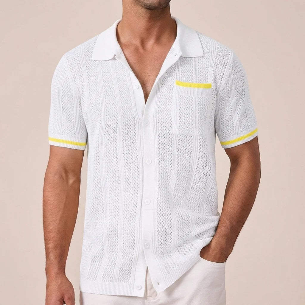 Chemise homme en maille manches courtes – Coupe boutonnée respirante