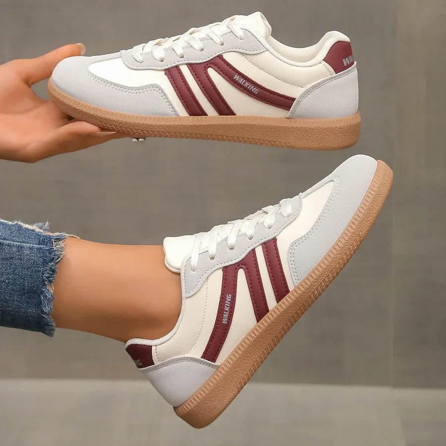 Women's casual leather lace-up sneakers – Low-top flat sole