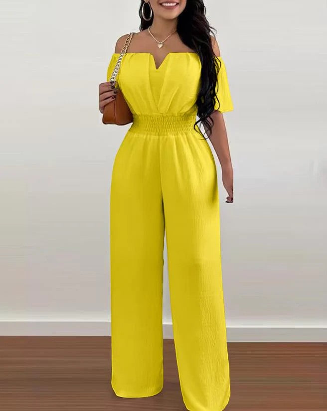 Off-Shoulder-Overall für Damen aus leichtem Stoff – Elastischer Bund, gerader Schnitt
