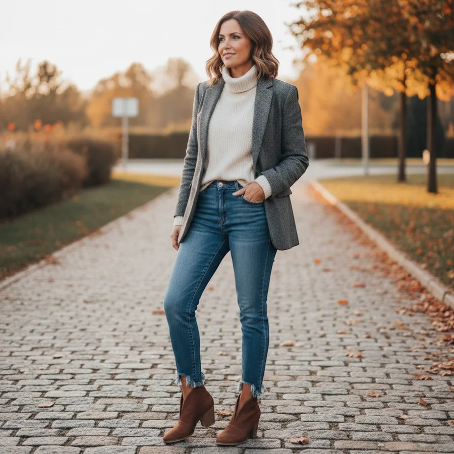 Damenstiefeletten aus Wildleder mit breitem Absatz – geflochtener Riemen mit Cut-out-Design