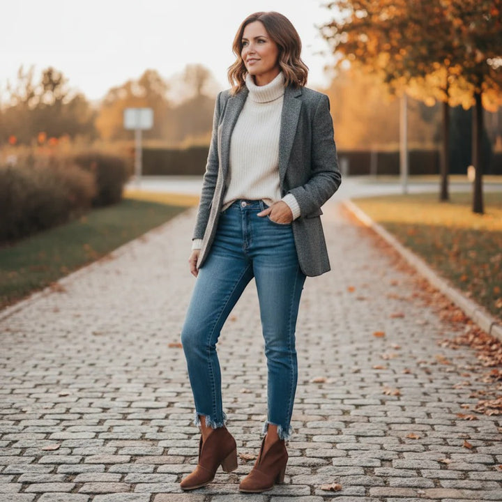 Damenstiefeletten aus Wildleder mit breitem Absatz – geflochtener Riemen mit Cut-out-Design