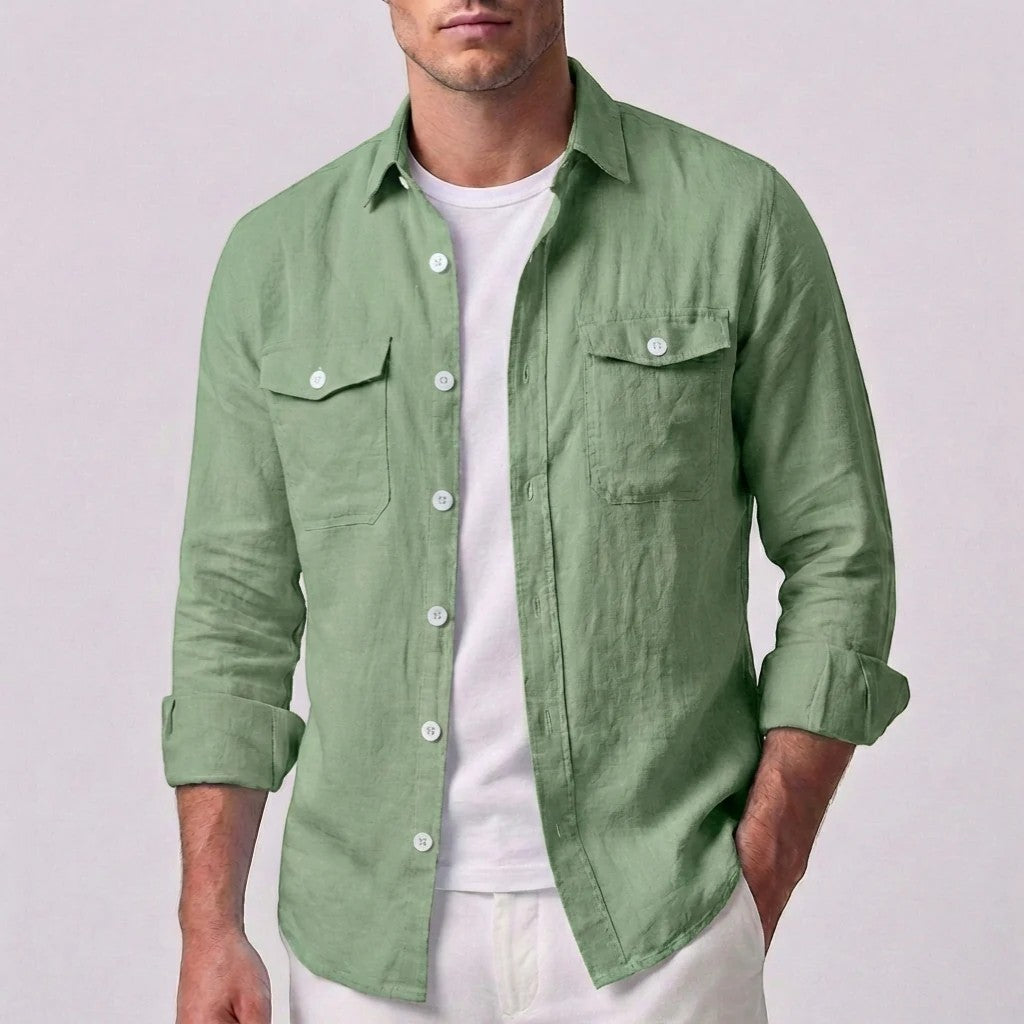 Chemise homme en lin manches longues – Coupe décontractée boutonnée
