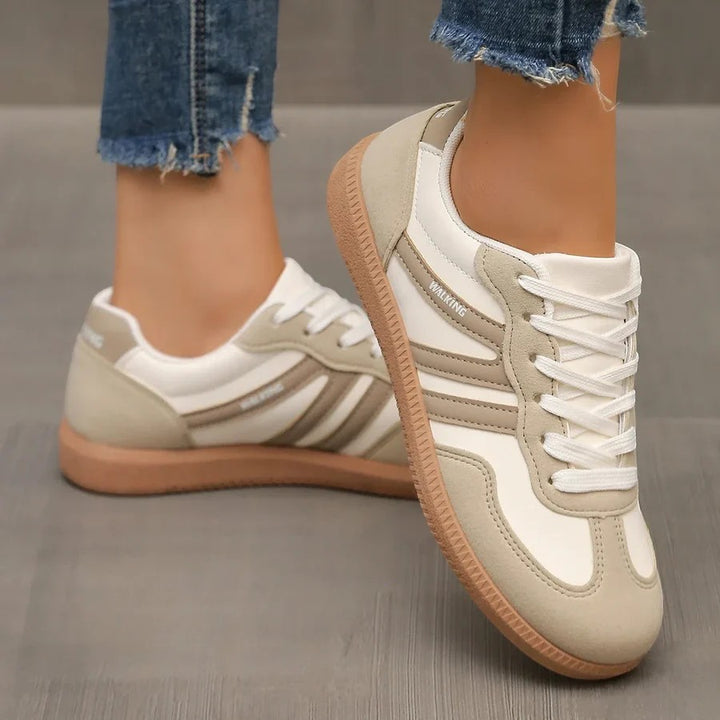 Women's casual leather lace-up sneakers – Low-top flat sole