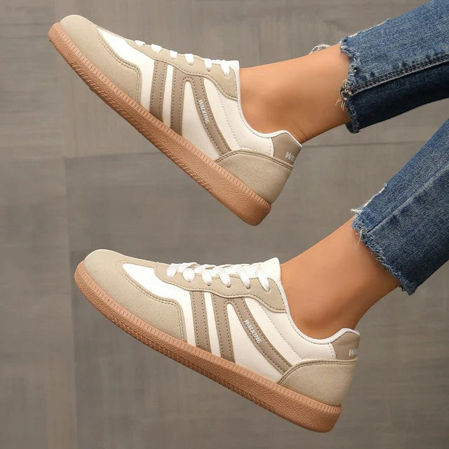 Women's casual leather lace-up sneakers – Low-top flat sole