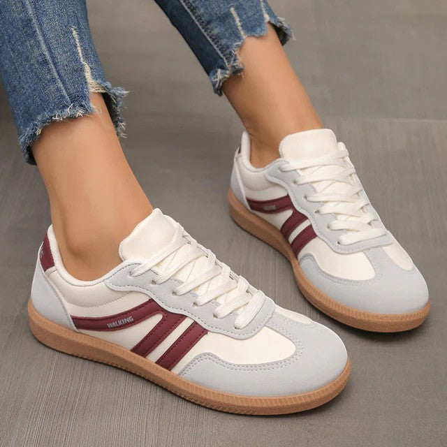 Women's casual leather lace-up sneakers – Low-top flat sole