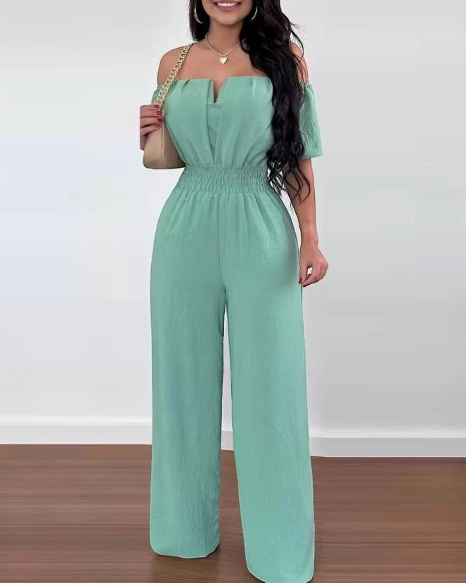 Combinaison Femme Épaules Dénudées Jambe Large – Coupe Décontractée | Drapé Léger Tissé