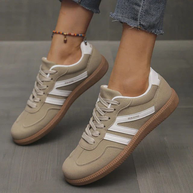Women's casual leather lace-up sneakers – Low-top flat sole