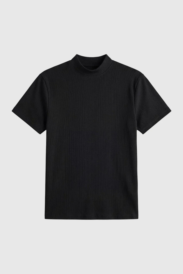 Figurbetontes Stretch-T-Shirt für Herren – Slim-Fit-Schnitt mit geripptem Kragen