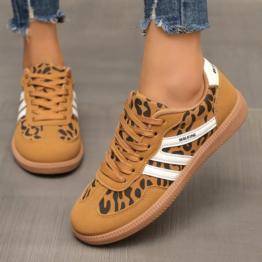 Women's casual leather lace-up sneakers – Low-top flat sole