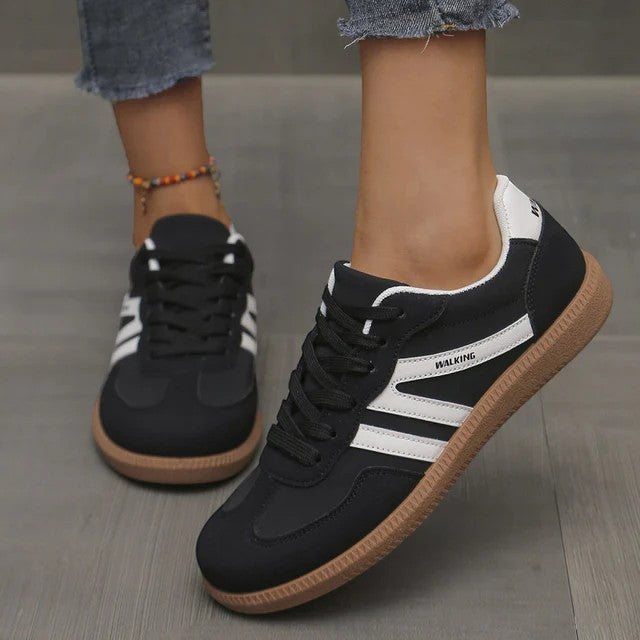 Women's casual leather lace-up sneakers – Low-top flat sole