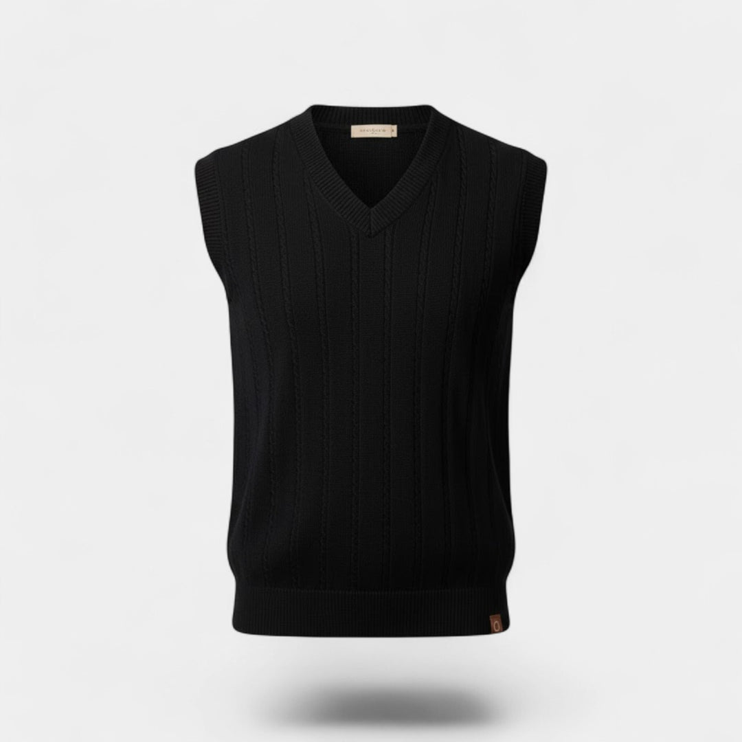 Riche | Gilet Sans Manches Col V Homme – Maille Torsadée