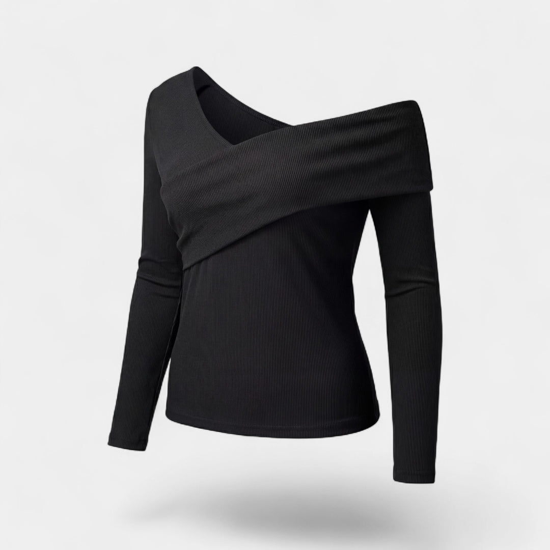 Women's stretch knit off-the-shoulder top – Fitted cut with long sleeves