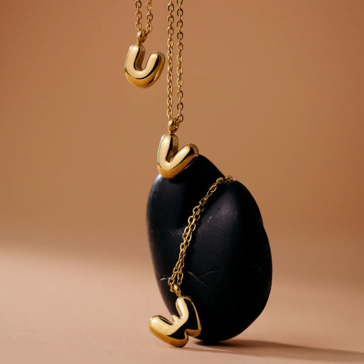 Collier Initiale Plaqué Or pour Femme – Pendentif Lettre Bubble