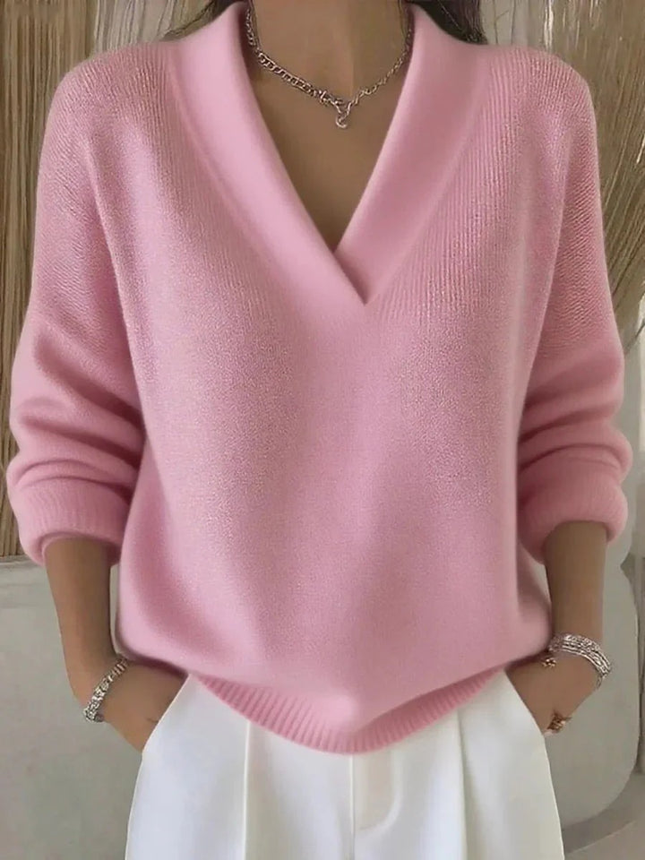 Pull Femme Col V – Coupe Ample Décontractée | Maille Fine Lisse