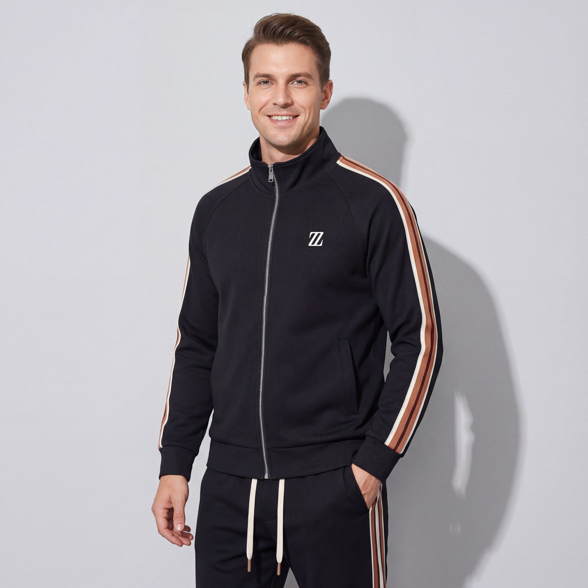 Riche | Ensemble décontracté homme en fine maille coton col montant