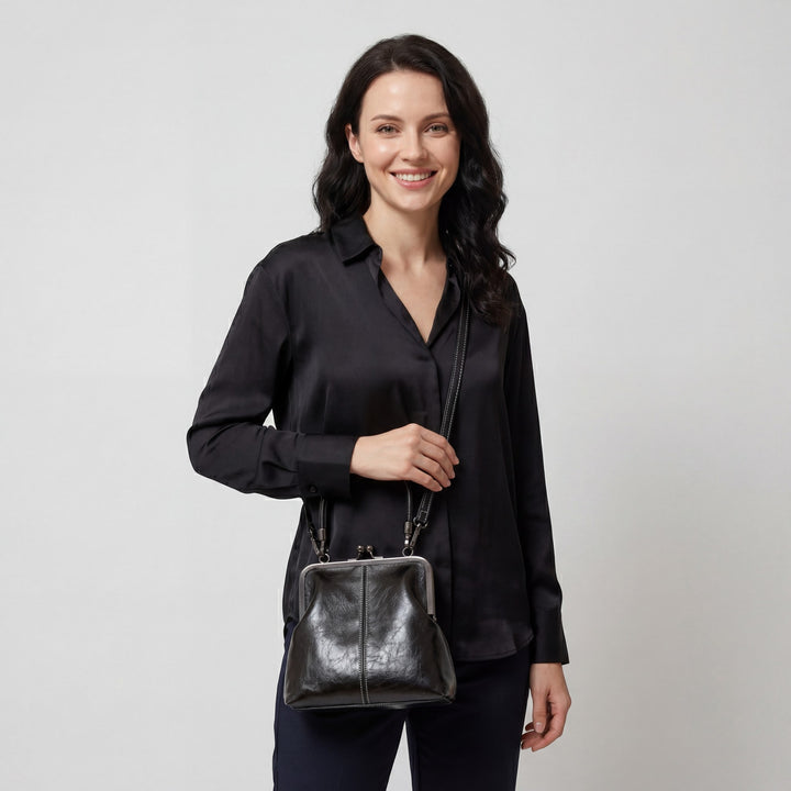 Sac kiss-lock en cuir pour femme – Fermoir rétro