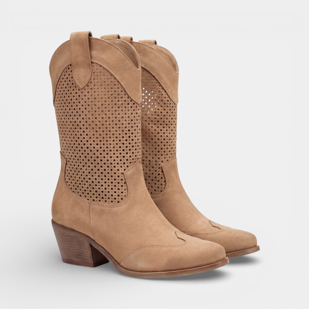 Damen-Stiefeletten aus Wildleder – mittlerer Absatz, strukturierter Schnitt