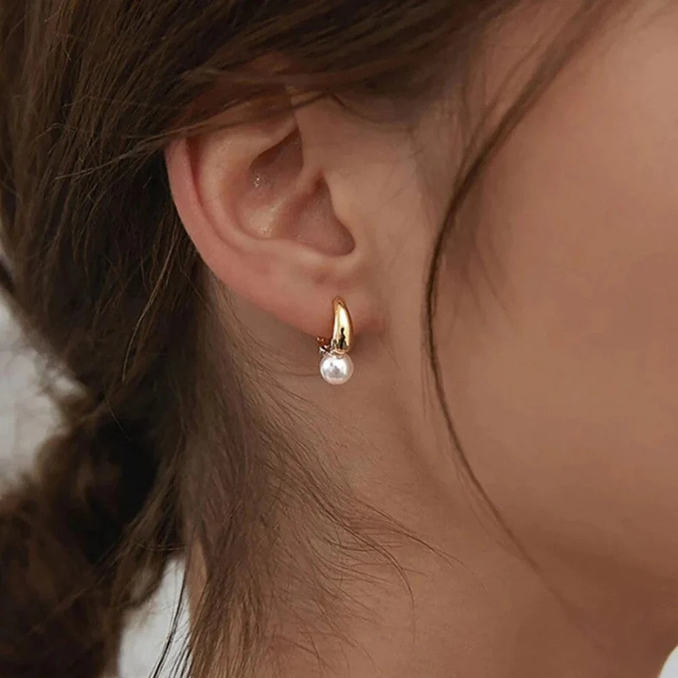 Riche | Boucles d’Oreilles Femme Créoles Perle Dorées