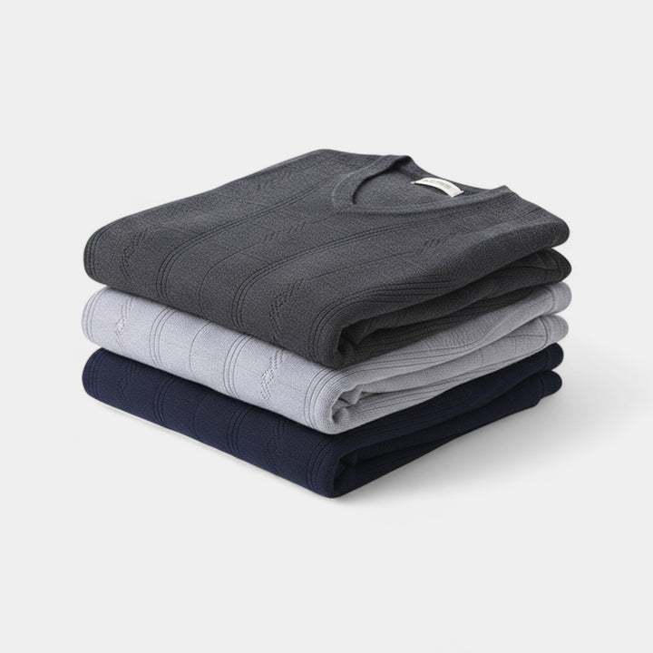 Herrenweste mit V-Ausschnitt aus 3-teiligem Jacquard-Strick – Strukturmuster