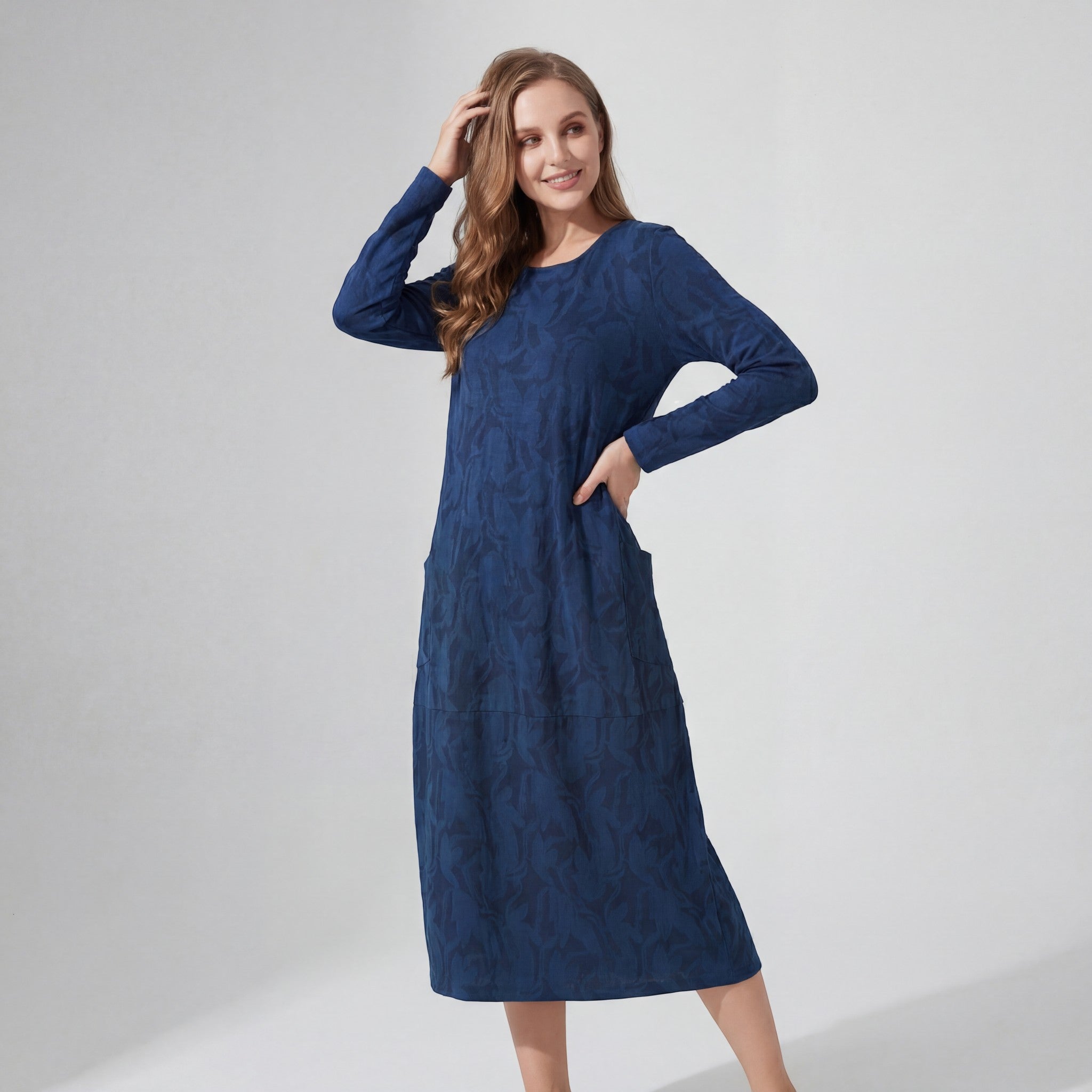 Riche | Robe Midi à Manches Longues en Coton Mélangé pour Femme