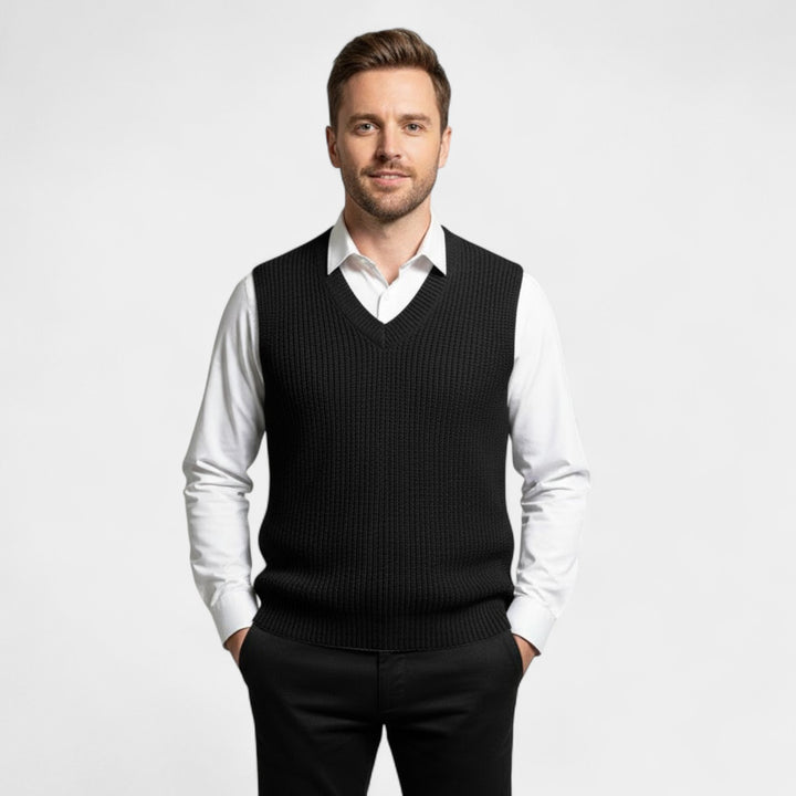 Gilet Homme Col V en Maille – Finitions Côtelées