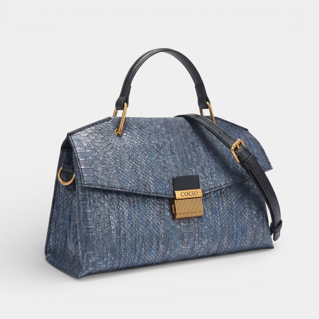 Sac à main femme en cuir texturé – Fermeture à rabat effet serpent