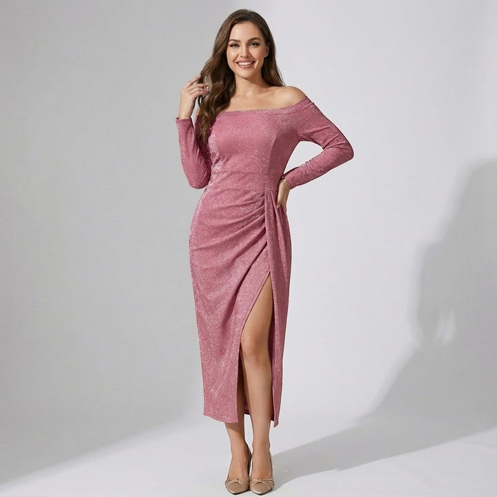 Women's Off-the-Shoulder Dress in Shimmering Knit – Bodycon Fit