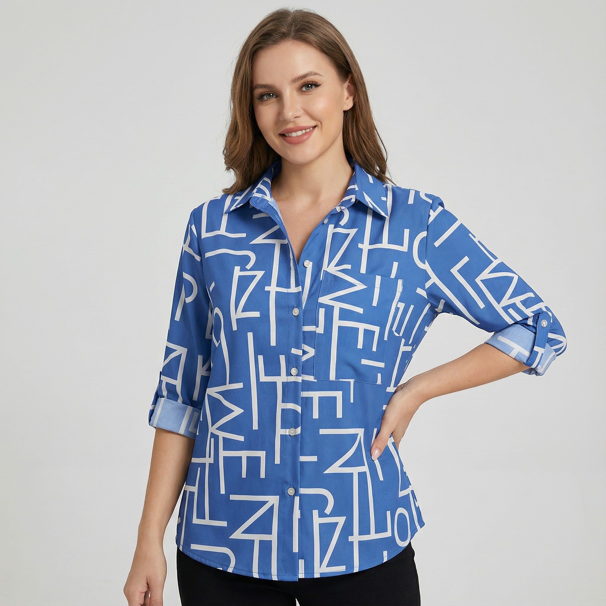 Riche | Blouse imprimée à manches longues en satin pour femme