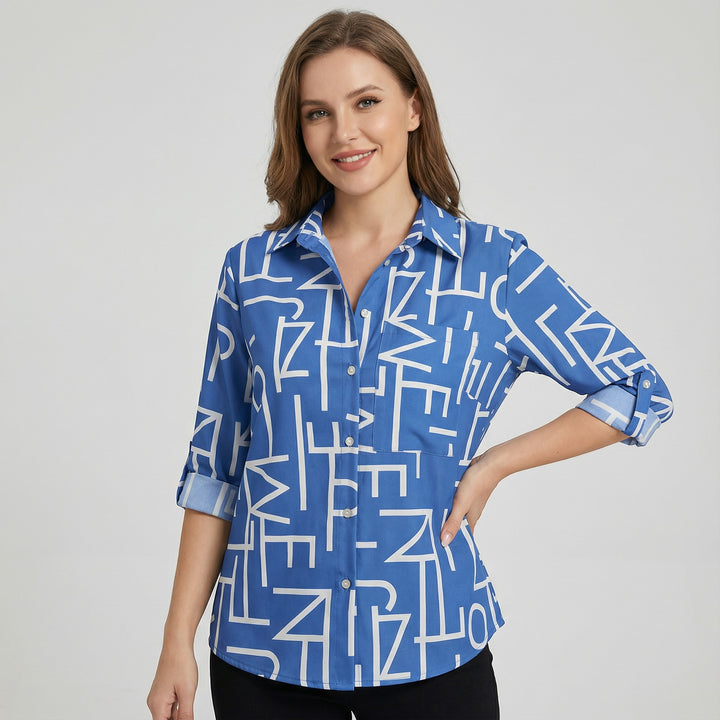 Blouse femme manches longues en tissu – Col V coupe décontractée