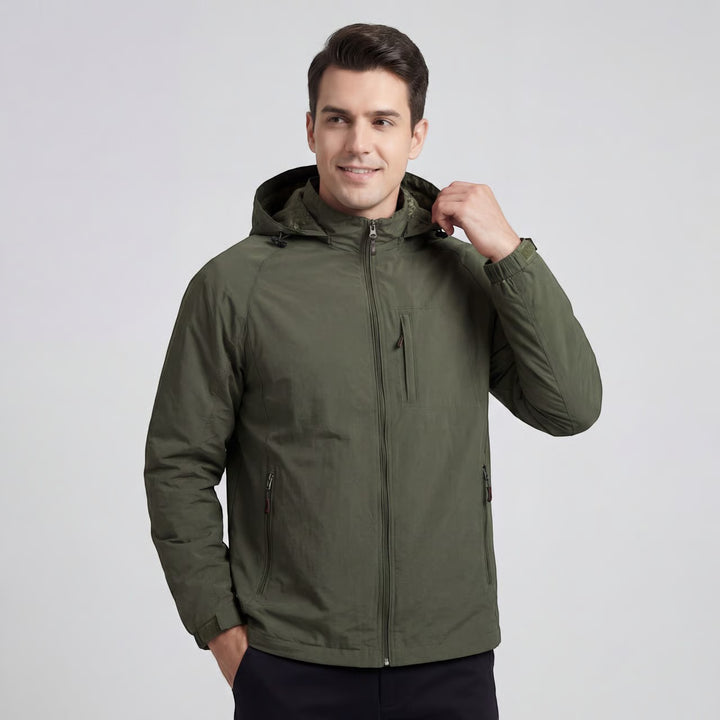 Men's Waterproof Outdoor Jacket in Nylon Blend – Lightweight Fit with Hood