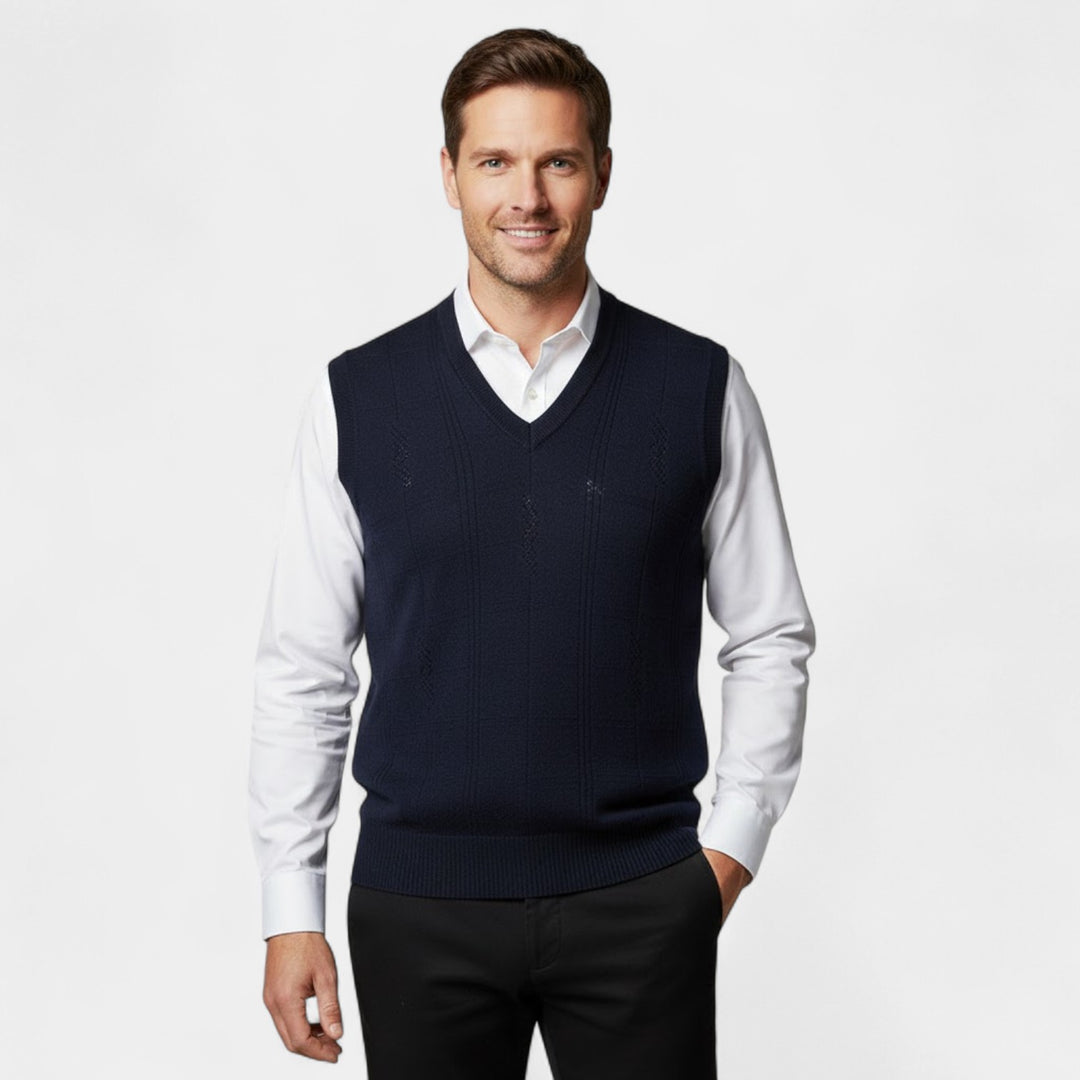 Herrenweste mit V-Ausschnitt aus 3-teiligem Jacquard-Strick – Strukturmuster